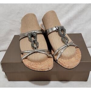 J. Renee Luxe Nova Sandals Pewter Metallic Cork Size 8.5 M